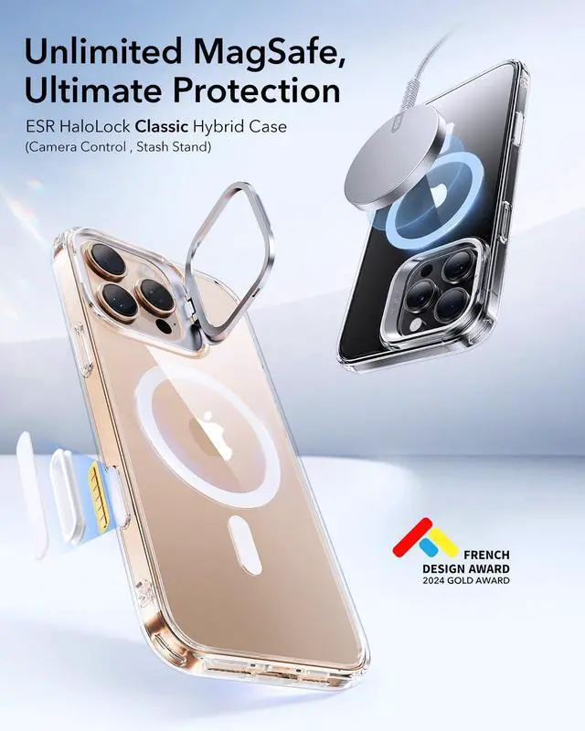 Alt view image 3 of 7 - _Mega Brand iPhone 16 Pro Case, Camera Control Button Compatible with MagSafe, Military-Grade Protective Case for iPhone 16 Pro, Built-in Stash Stand iPhone Case, Scratch-Resistant Back Cover, Clear
