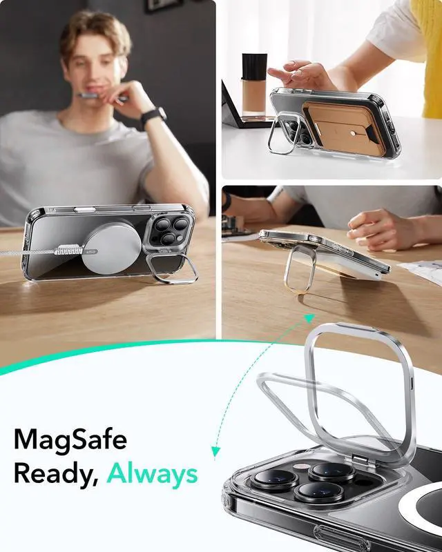 Alt view image 6 of 7 - _Mega Brand iPhone 16 Pro Case, Camera Control Button Compatible with MagSafe, Military-Grade Protective Case for iPhone 16 Pro, Built-in Stash Stand iPhone Case, Scratch-Resistant Back Cover, Clear