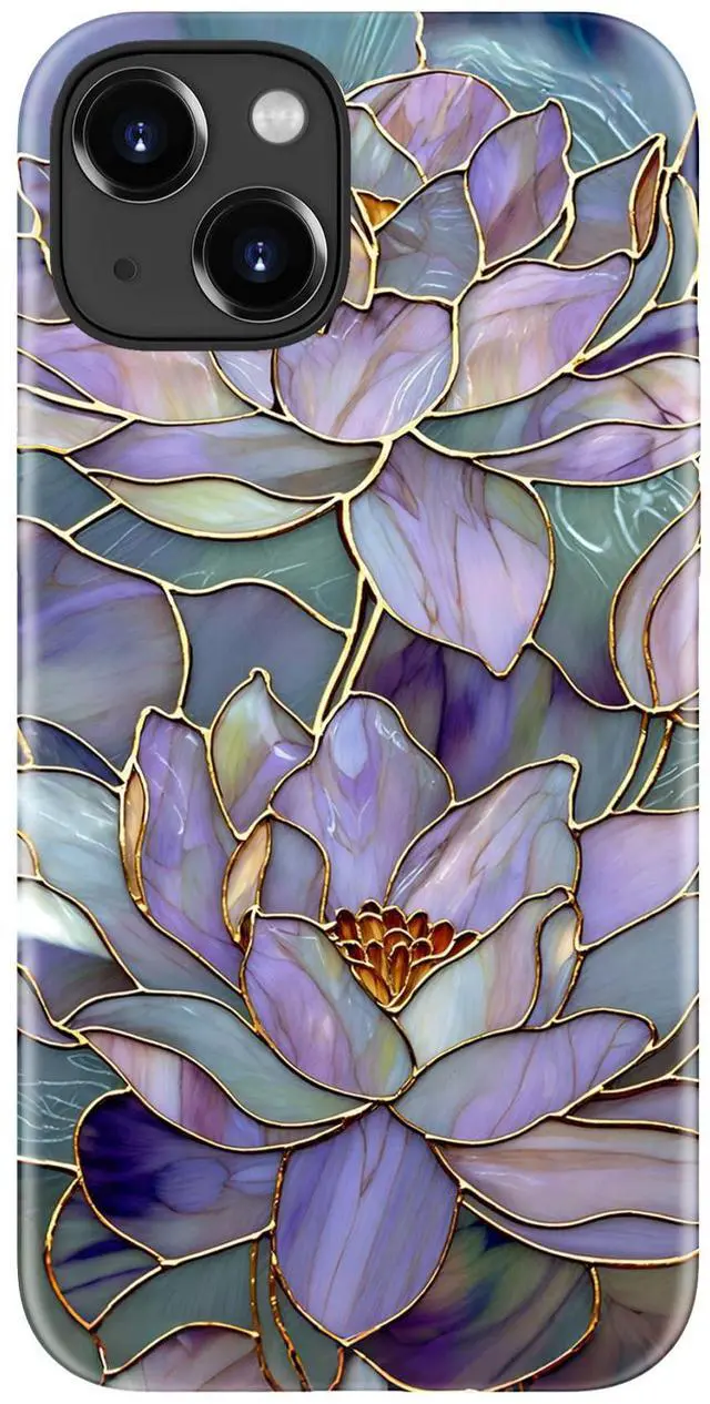 Main image of _Mega Brand for iPhone 15 Case - Wireless Charging Compatible - Dual-Layer Hard Shell + Silicone Cover - Shockproof Protective Phone Case with Stylish Designs for Women - Abstract Lotus