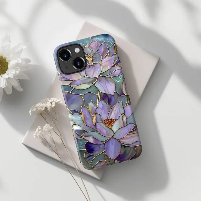 Alt view image 3 of 7 - _Mega Brand for iPhone 15 Case - Wireless Charging Compatible - Dual-Layer Hard Shell + Silicone Cover - Shockproof Protective Phone Case with Stylish Designs for Women - Abstract Lotus