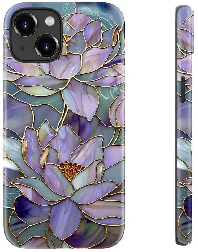 Alt view image 5 of 7 - _Mega Brand for iPhone 15 Case - Wireless Charging Compatible - Dual-Layer Hard Shell + Silicone Cover - Shockproof Protective Phone Case with Stylish Designs for Women - Abstract Lotus