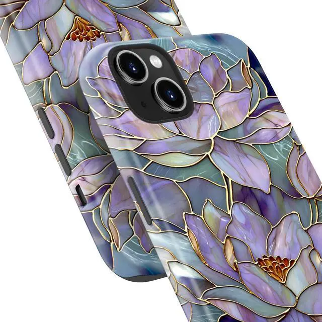Alt view image 6 of 7 - _Mega Brand for iPhone 15 Case - Wireless Charging Compatible - Dual-Layer Hard Shell + Silicone Cover - Shockproof Protective Phone Case with Stylish Designs for Women - Abstract Lotus