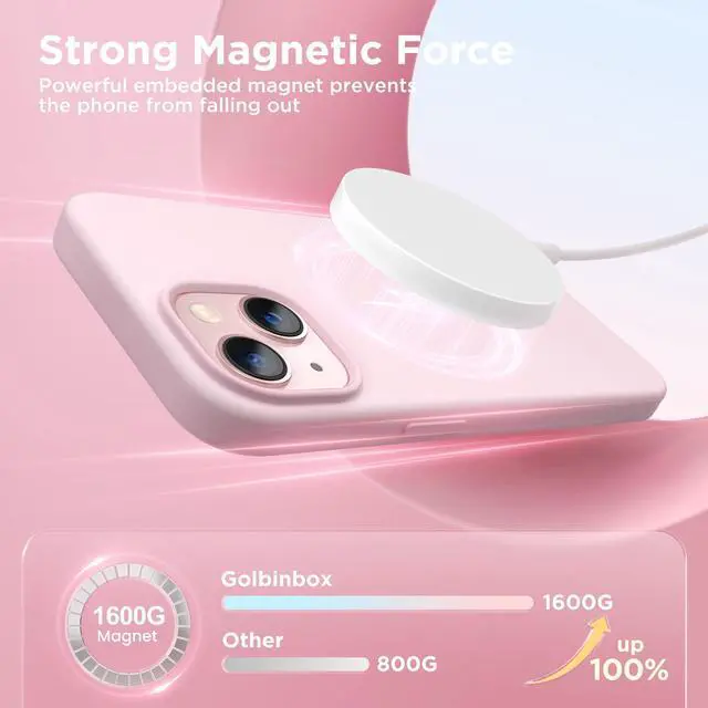 Alt view image 3 of 7 - _Mega Brand Magnetic for iPhone 13 Case & iPhone 14 Case, Compatible with MagSafe, [Soft Anti-Scratch Microfiber Lining], Slim Liquid Silicone Shockproof Protective Phone Case 6.1 inch, Chalk Pink