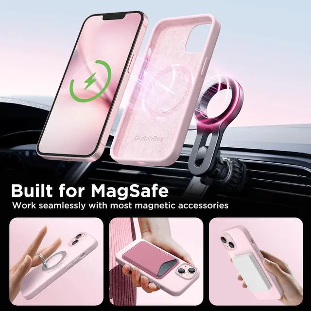 Alt view image 4 of 7 - _Mega Brand Magnetic for iPhone 13 Case & iPhone 14 Case, Compatible with MagSafe, [Soft Anti-Scratch Microfiber Lining], Slim Liquid Silicone Shockproof Protective Phone Case 6.1 inch, Chalk Pink