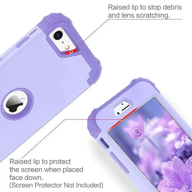 Alt view image 4 of 7 - _Mega Brand for iPhone SE 2022 Case and iPhone SE 2020 Case, Heavy Duty 3 in 1 Full Body Rugged Shockproof Hybrid Hard PC Soft Rubber Case for iPhone SE 3rd/2nd Gen, Light Purple/Lavender