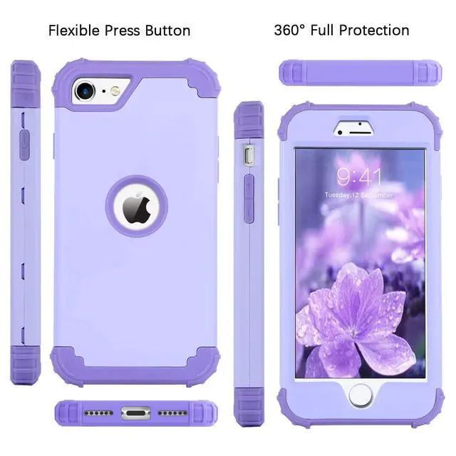 Alt view image 7 of 7 - _Mega Brand for iPhone SE 2022 Case and iPhone SE 2020 Case, Heavy Duty 3 in 1 Full Body Rugged Shockproof Hybrid Hard PC Soft Rubber Case for iPhone SE 3rd/2nd Gen, Light Purple/Lavender