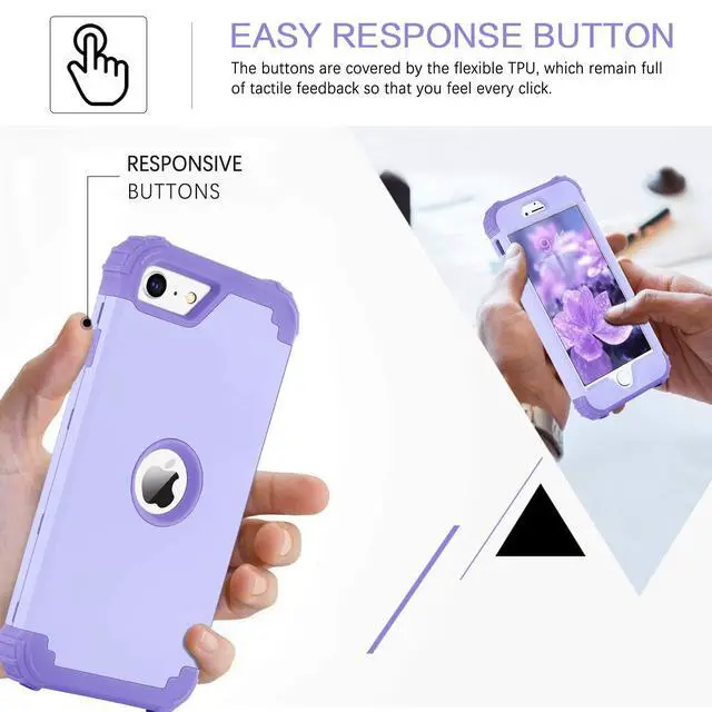 Alt view image 5 of 7 - _Mega Brand for iPhone SE 2022 Case and iPhone SE 2020 Case, Heavy Duty 3 in 1 Full Body Rugged Shockproof Hybrid Hard PC Soft Rubber Case for iPhone SE 3rd/2nd Gen, Light Purple/Lavender