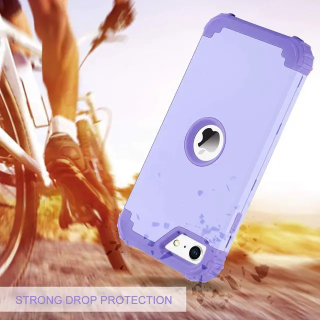 Alt view image 3 of 7 - _Mega Brand for iPhone SE 2022 Case and iPhone SE 2020 Case, Heavy Duty 3 in 1 Full Body Rugged Shockproof Hybrid Hard PC Soft Rubber Case for iPhone SE 3rd/2nd Gen, Light Purple/Lavender