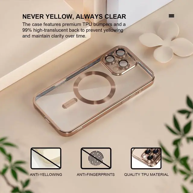 Alt view image 3 of 7 - _Mega Brand iPhone 16 Pro Max Case Compatible with MagSafe [Never Yellowing] [Military Grade Drop Protection] Full Camera Lens Protector Plating Soft Clear Phone Case for Women 6.9", Desert