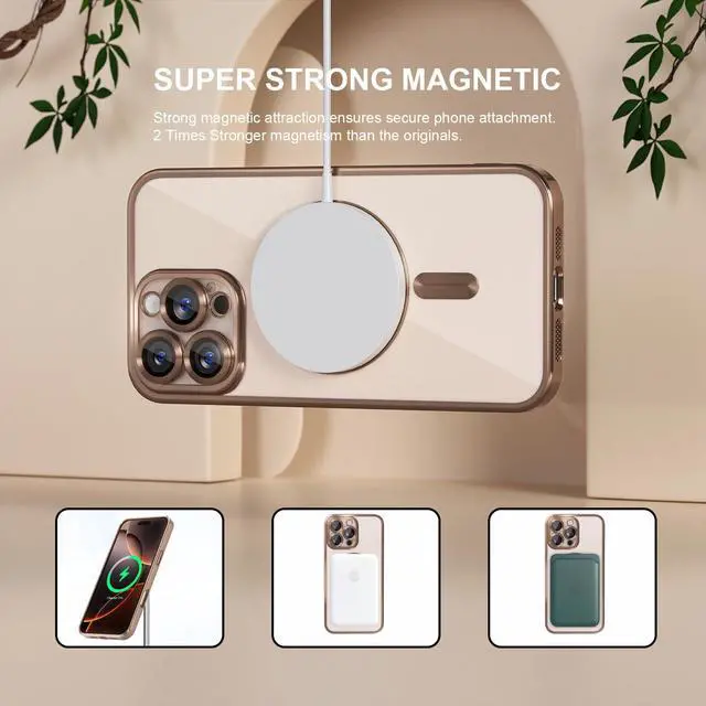 Alt view image 5 of 7 - _Mega Brand iPhone 16 Pro Max Case Compatible with MagSafe [Never Yellowing] [Military Grade Drop Protection] Full Camera Lens Protector Plating Soft Clear Phone Case for Women 6.9", Desert