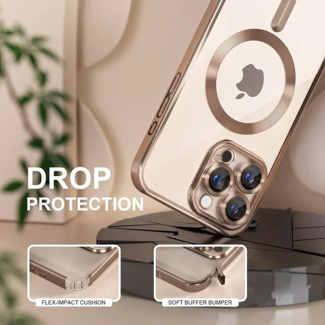 Alt view image 4 of 7 - _Mega Brand iPhone 16 Pro Max Case Compatible with MagSafe [Never Yellowing] [Military Grade Drop Protection] Full Camera Lens Protector Plating Soft Clear Phone Case for Women 6.9", Desert