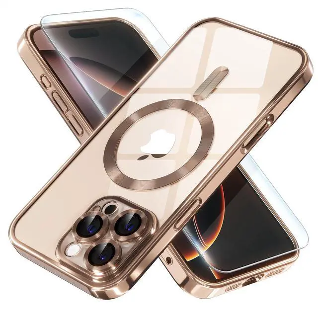Main image of _Mega Brand iPhone 16 Pro Max Case Compatible with MagSafe [Never Yellowing] [Military Grade Drop Protection] Full Camera Lens Protector Plating Soft Clear Phone Case for Women 6.9", Desert