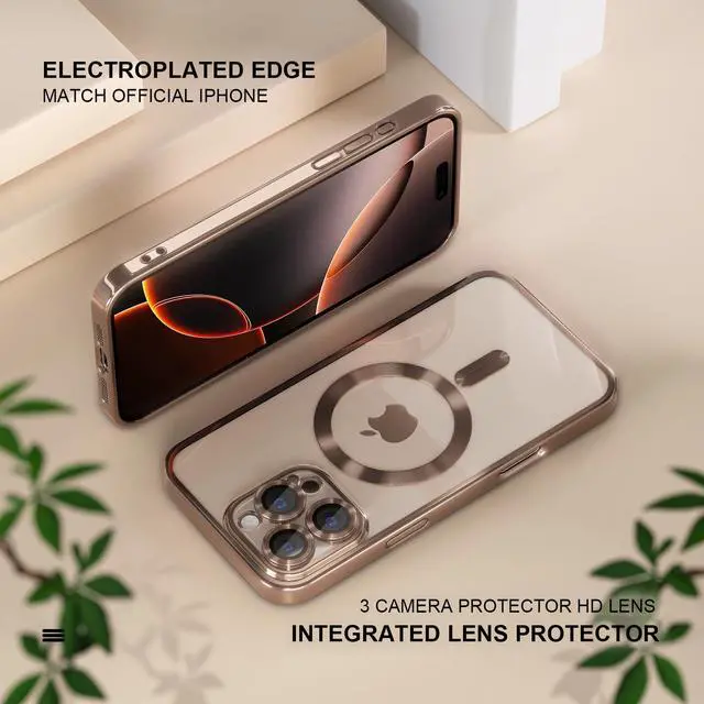 Alt view image 6 of 7 - _Mega Brand iPhone 16 Pro Max Case Compatible with MagSafe [Never Yellowing] [Military Grade Drop Protection] Full Camera Lens Protector Plating Soft Clear Phone Case for Women 6.9", Desert