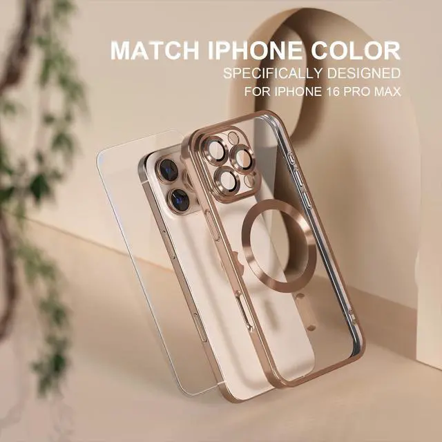 Alt view image 7 of 7 - _Mega Brand iPhone 16 Pro Max Case Compatible with MagSafe [Never Yellowing] [Military Grade Drop Protection] Full Camera Lens Protector Plating Soft Clear Phone Case for Women 6.9", Desert