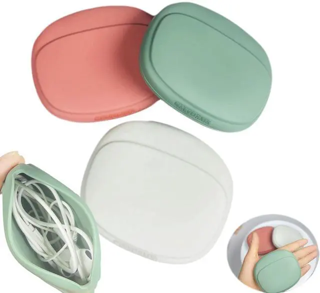 Main image of Silicone Headphone Organizer-Data Cable Storage Case-Mini Key Box-Portable Wired Headphone Organizer(Red-Grey-Green-3PCS)