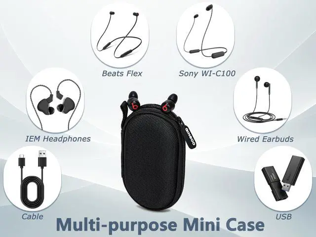 Alt view image 6 of 7 - Mini-Portable Case for Beats Flex Wireless Earbuds with Built-in Microphone Earphones, for Apple EarPods Headphones Wired Ear Buds/Samsung Galaxy Wired Earbuds Hard Case for Earphones(Black)