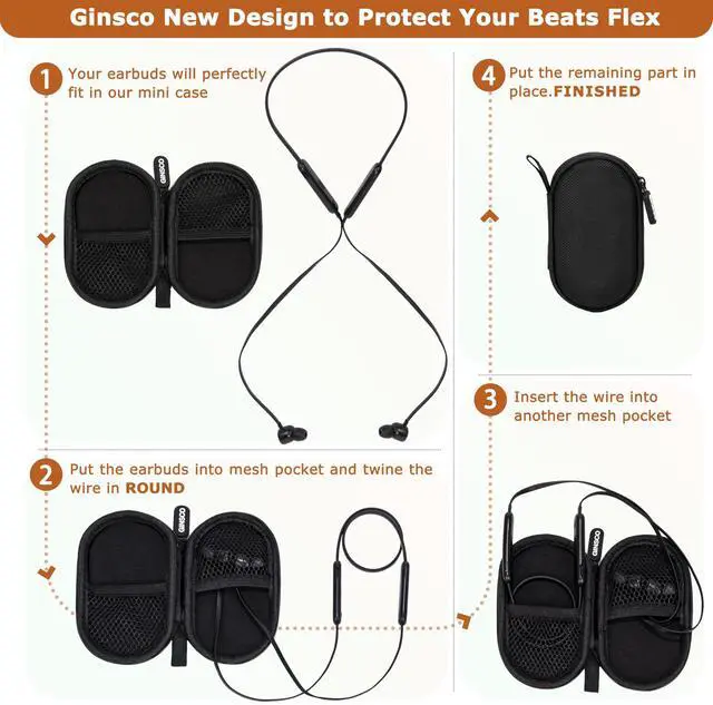 Alt view image 5 of 7 - Mini-Portable Case for Beats Flex Wireless Earbuds with Built-in Microphone Earphones, for Apple EarPods Headphones Wired Ear Buds/Samsung Galaxy Wired Earbuds Hard Case for Earphones(Black)
