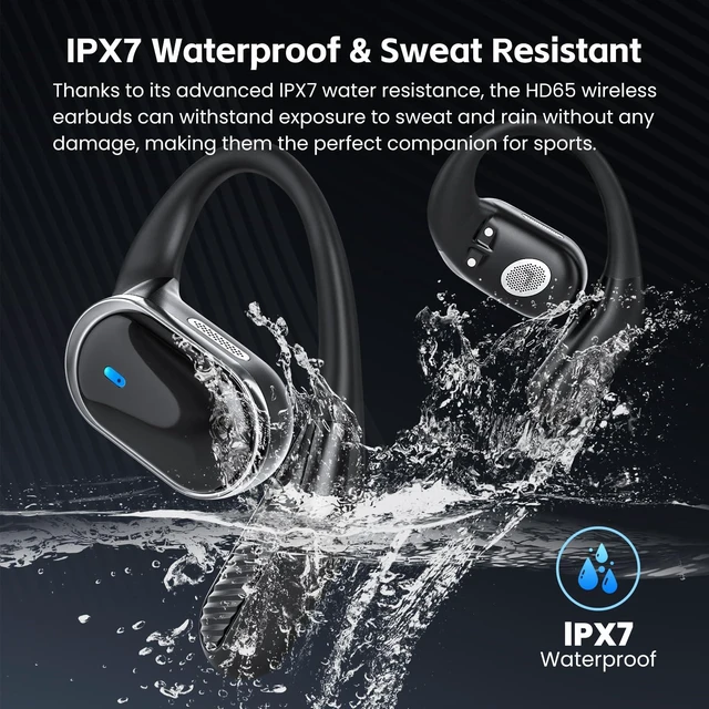 Alt view image 7 of 7 - Open Ear Wireless Earbuds Bluetooth Headphones, 80H Playtime Stereo Ear Buds with ENC Noise Cancelling, Fast Charging, IPX7 Waterproof Sports Earphones with Earhook for Running/Workouts (Black)