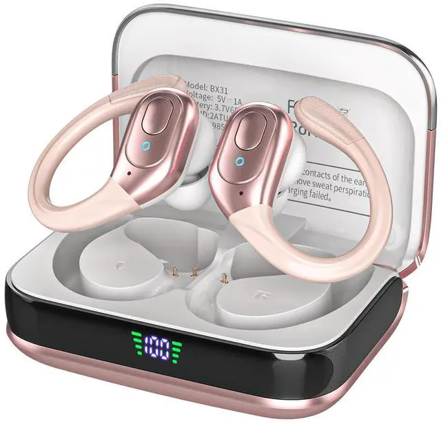 Main image of _Mega Brand Wireless Earbuds Bluetooth 5.4 Headphones, Noise Canceling Ear Buds with 75hr Playtime, LED Power Display, IPX7 Waterproof Earphones Over-Ear Earphones for Sports/Workouts - Rose Gold