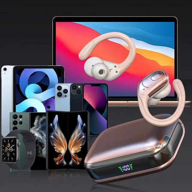 Alt view image 7 of 7 - _Mega Brand Wireless Earbuds Bluetooth 5.4 Headphones, Noise Canceling Ear Buds with 75hr Playtime, LED Power Display, IPX7 Waterproof Earphones Over-Ear Earphones for Sports/Workouts - Rose Gold