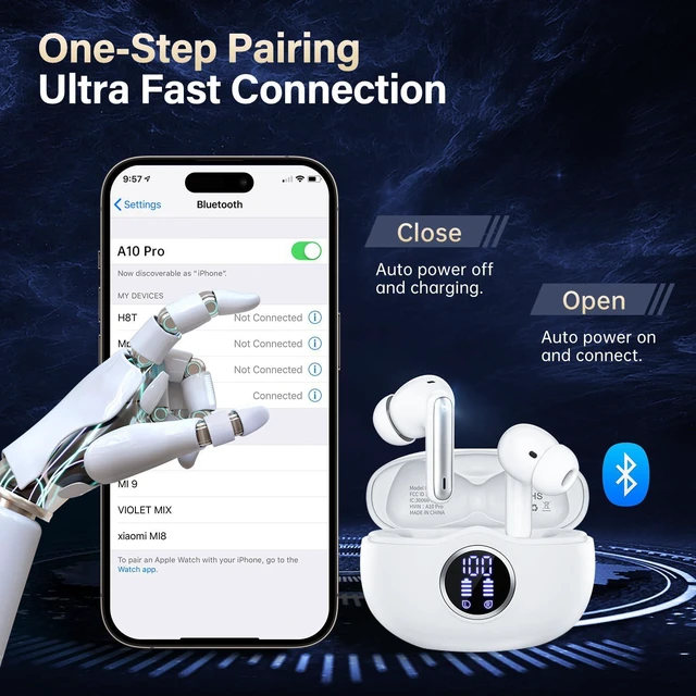 Alt view image 7 of 7 - Fhumsh Wireless Earbuds, Bluetooth 6.0 Headphones HiFi Stereo 50H Playback LED Digital Display Ear Buds with ENC Noise Canceling Headset, IPX7 Waterproof Earphones for Gym/Running/WorkWhite