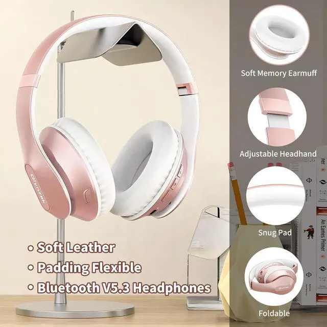Alt view image 4 of 7 - _Mega Brand Wireless Bluetooth Headphones Over Ear 65H Playtime HiFi Stereo Headset with Microphone and 6EQ Modes Foldable Bluetooth V5.3 Headphones for Travel Smartphone Computer Laptop Rose Gold