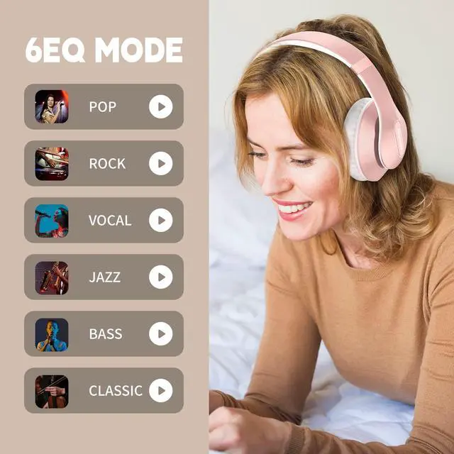 Alt view image 5 of 7 - _Mega Brand Wireless Bluetooth Headphones Over Ear 65H Playtime HiFi Stereo Headset with Microphone and 6EQ Modes Foldable Bluetooth V5.3 Headphones for Travel Smartphone Computer Laptop Rose Gold