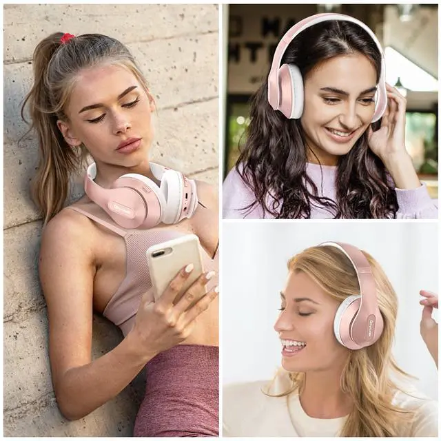 Alt view image 7 of 7 - _Mega Brand Wireless Bluetooth Headphones Over Ear 65H Playtime HiFi Stereo Headset with Microphone and 6EQ Modes Foldable Bluetooth V5.3 Headphones for Travel Smartphone Computer Laptop Rose Gold