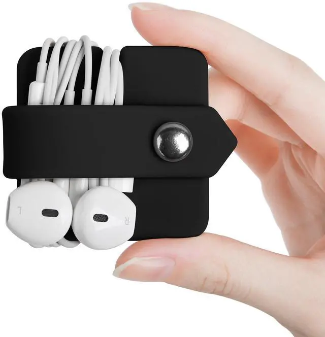 Alt view image 2 of 7 - _Mega Brand Headphone Case Cord Organizer Earbuds Holder Earphones Case Wrap Winder Headset Keeper Cord Manager Cable Organizer Black