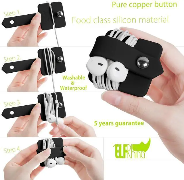 Alt view image 6 of 7 - _Mega Brand Headphone Case Cord Organizer Earbuds Holder Earphones Case Wrap Winder Headset Keeper Cord Manager Cable Organizer Black