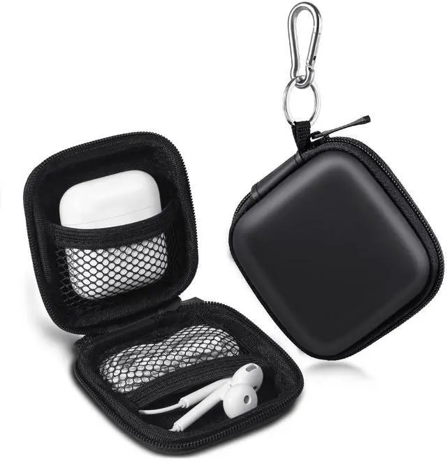Main image of Earbud Case, Earphone Case Headphone EVA Earbud Holder with Stainless Steel Carabiner Cell Phone Accessories Organizer Mini Earbud Pouch for Wireless Earbuds, Bluetooth Headset, SD Memory Card