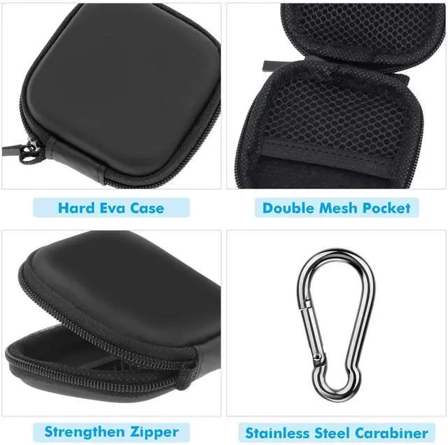 Alt view image 3 of 7 - Earbud Case, Earphone Case Headphone EVA Earbud Holder with Stainless Steel Carabiner Cell Phone Accessories Organizer Mini Earbud Pouch for Wireless Earbuds, Bluetooth Headset, SD Memory Card