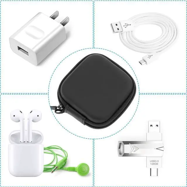 Alt view image 6 of 7 - Earbud Case, Earphone Case Headphone EVA Earbud Holder with Stainless Steel Carabiner Cell Phone Accessories Organizer Mini Earbud Pouch for Wireless Earbuds, Bluetooth Headset, SD Memory Card