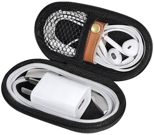 Main image of Headphones Carrying Case, Travel Portable Storage Bags for Bluetooth Wireless Headphones, Cords, Cable, iPhones Earbuds, Charger, Airpods, USB Flash Driver, MP3(Oval)
