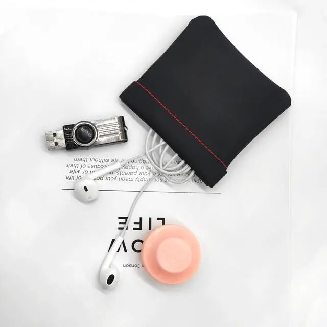 Alt view image 4 of 6 - 3pcs Earphone Pouch PU Leather Headphone Storage Bag Universal Spring Bag Closure Soft Elastic Snap Spring Pouch for Storing Earphones, Coins, Keys, USB Flash Drives, Jewellery