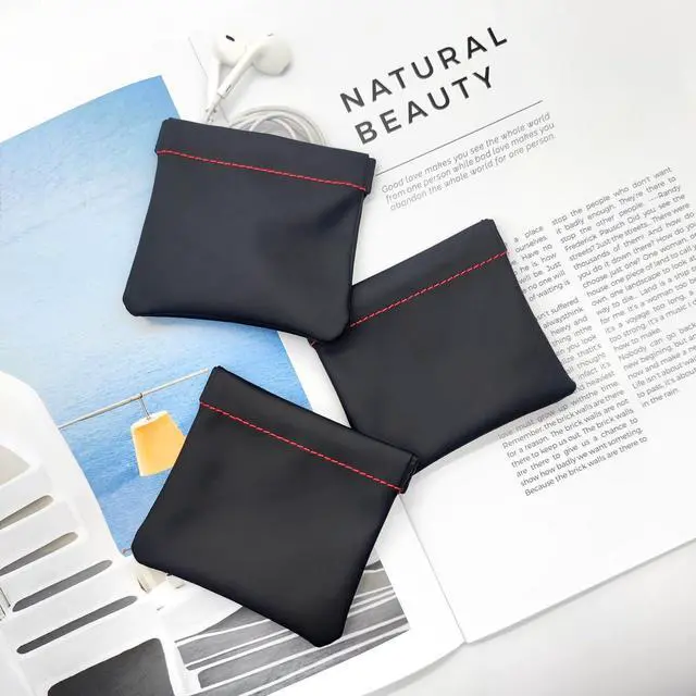 Alt view image 6 of 6 - 3pcs Earphone Pouch PU Leather Headphone Storage Bag Universal Spring Bag Closure Soft Elastic Snap Spring Pouch for Storing Earphones, Coins, Keys, USB Flash Drives, Jewellery