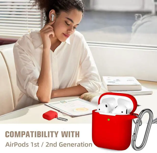 Alt view image 2 of 7 - Compatible with AirPods Case Cover, Soft Silicone Protective Skin (Front LED Visible) Designed for AirPods with Keychain Accessories, Women, Men, Red