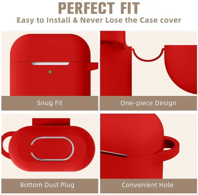 Alt view image 3 of 7 - Compatible with AirPods Case Cover, Soft Silicone Protective Skin (Front LED Visible) Designed for AirPods with Keychain Accessories, Women, Men, Red