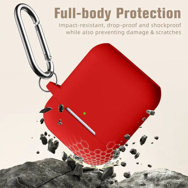 Alt view image 4 of 7 - Compatible with AirPods Case Cover, Soft Silicone Protective Skin (Front LED Visible) Designed for AirPods with Keychain Accessories, Women, Men, Red