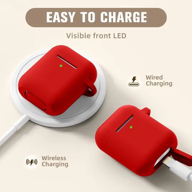 Alt view image 5 of 7 - Compatible with AirPods Case Cover, Soft Silicone Protective Skin (Front LED Visible) Designed for AirPods with Keychain Accessories, Women, Men, Red