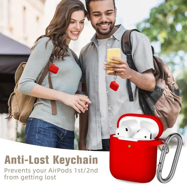 Alt view image 6 of 7 - Compatible with AirPods Case Cover, Soft Silicone Protective Skin (Front LED Visible) Designed for AirPods with Keychain Accessories, Women, Men, Red