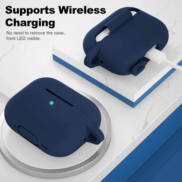 Alt view image 4 of 7 - for AirPods Pro 2nd Generation Case Cover, Protective Silicone Skin Accessories with Keychain for Women Men for Apple AirPods Pro Gen 2(2022), Front LED Visible-Midnight Blue