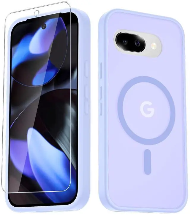 Main image of Phone Cover for Google Pixel 9a Case | with 1 Screen Protector, Compatible with MagSafe, Magnetic, Military Grade Protection, Translucent Matte Frosted Back, Lavender Purple