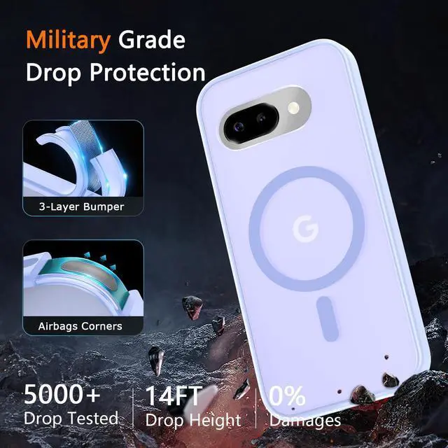 Alt view image 2 of 7 - Phone Cover for Google Pixel 9a Case | with 1 Screen Protector, Compatible with MagSafe, Magnetic, Military Grade Protection, Translucent Matte Frosted Back, Lavender Purple