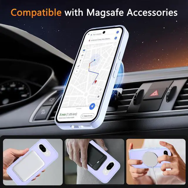 Alt view image 5 of 7 - Phone Cover for Google Pixel 9a Case | with 1 Screen Protector, Compatible with MagSafe, Magnetic, Military Grade Protection, Translucent Matte Frosted Back, Lavender Purple