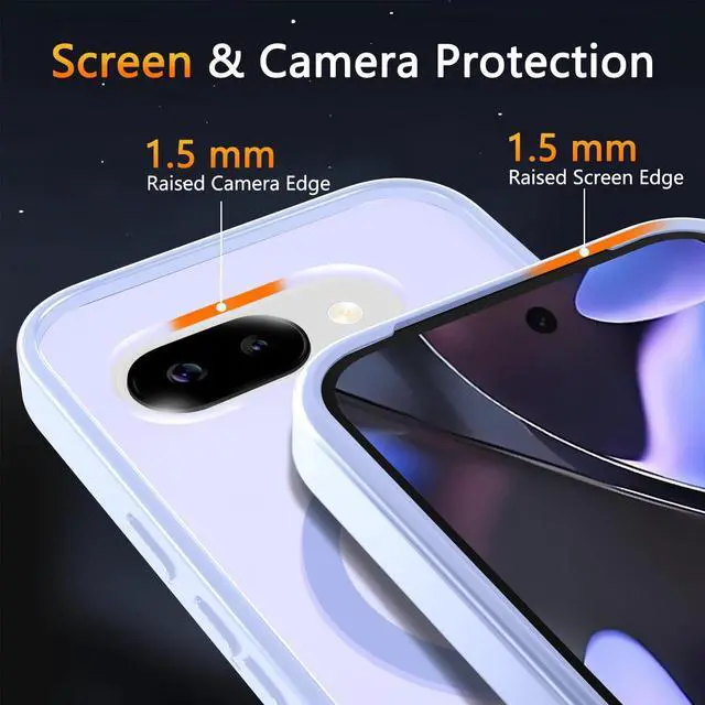 Alt view image 3 of 7 - Phone Cover for Google Pixel 9a Case | with 1 Screen Protector, Compatible with MagSafe, Magnetic, Military Grade Protection, Translucent Matte Frosted Back, Lavender Purple