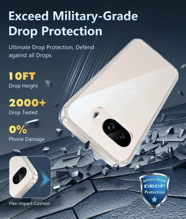 Alt view image 6 of 7 - JAYSUING for Google Pixel 9a Case: Military Grade Drop Protection Anti Yellowing Cell Phone Cover - Rugged Shockproof Protective Bumper Transparent Cases(Clear)