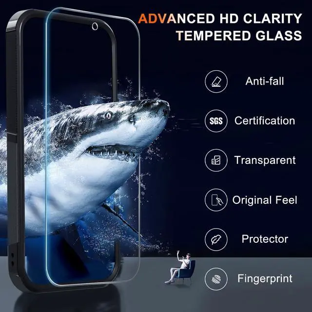 Alt view image 5 of 7 - _Mega Brand Case for Google Pixel 9/9 Pro, Full Body Heavy Duty Rugged Shockproof Protective Phone Cover with Lanyard Strap, Tempered Glass Screen Protector and Camera Lens Cover, Black Matte