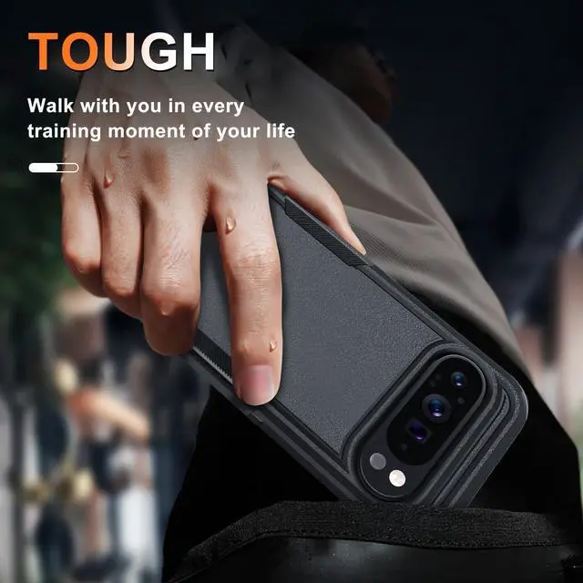 Alt view image 6 of 7 - _Mega Brand Case for Google Pixel 9/9 Pro, Full Body Heavy Duty Rugged Shockproof Protective Phone Cover with Lanyard Strap, Tempered Glass Screen Protector and Camera Lens Cover, Black Matte