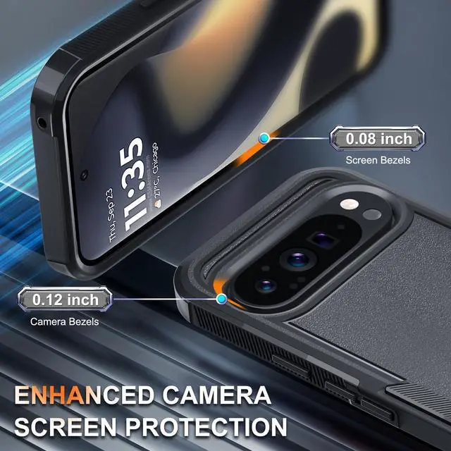 Alt view image 7 of 7 - _Mega Brand Case for Google Pixel 9/9 Pro, Full Body Heavy Duty Rugged Shockproof Protective Phone Cover with Lanyard Strap, Tempered Glass Screen Protector and Camera Lens Cover, Black Matte